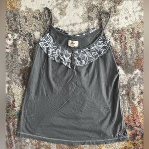 Hollister Grey flow Tank white floral ruffle chest line adjustable women’s small